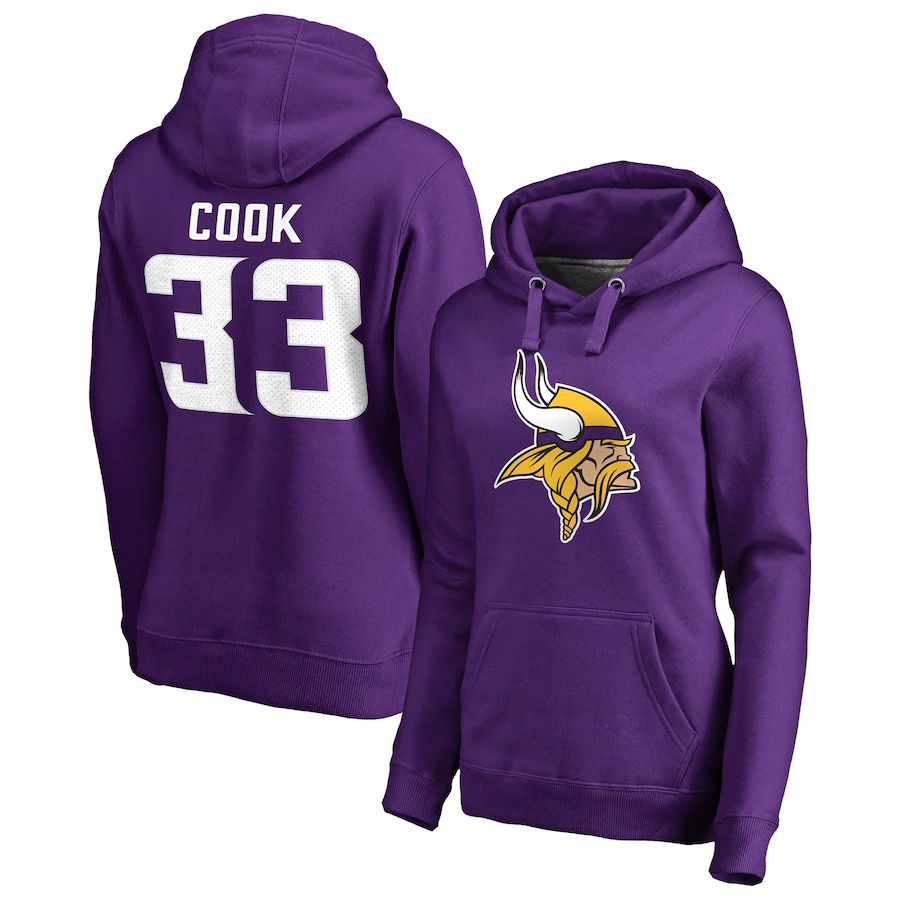 Women Minnesota Vikings #33 Dalvin Cook NFL Pro Line by Fanatics Branded Purple Player Icon Name and Number Pullover Hoodie->women nfl jersey->Women Jersey